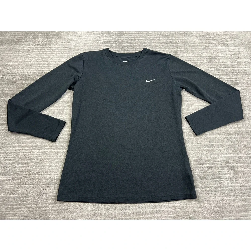 Nike Shirt Women Medium Black Dri-FIT Long Sleeve Athletic Crew Neck Swoosh Logo